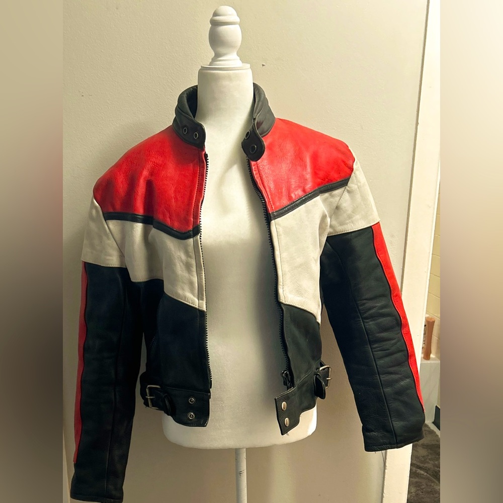 JOE GO (Z)- Red, Black And Cream Biker's Jacket - Heavy Duty Wear